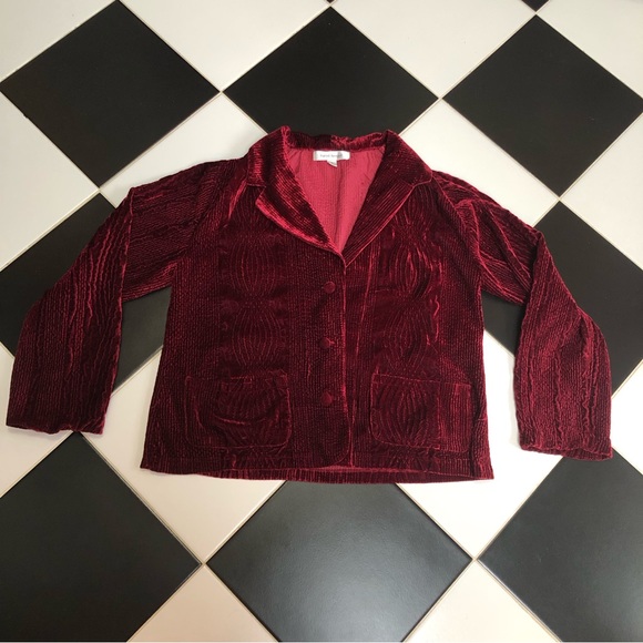 Vintage 70s 80s Harve Benard Velvet Cabled Blazer Notched Lapel Merlot Red sz 12 - Picture 1 of 11